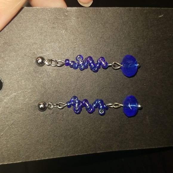 Twisted Blue Stud Earrings. - Picture 2 of 7